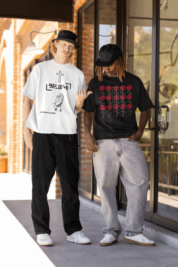 Artistic Text And Roses Shirt (Men)